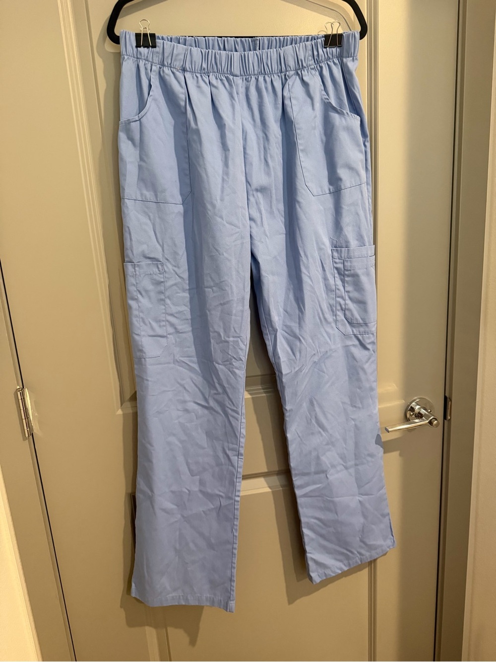 Women's Light Blue Cargo Scrub Pants with Elastic Waist